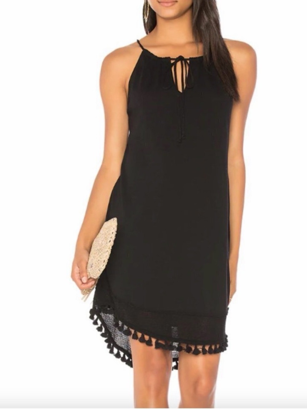 Michael Stars Black Tassel-Hem Halter Dress